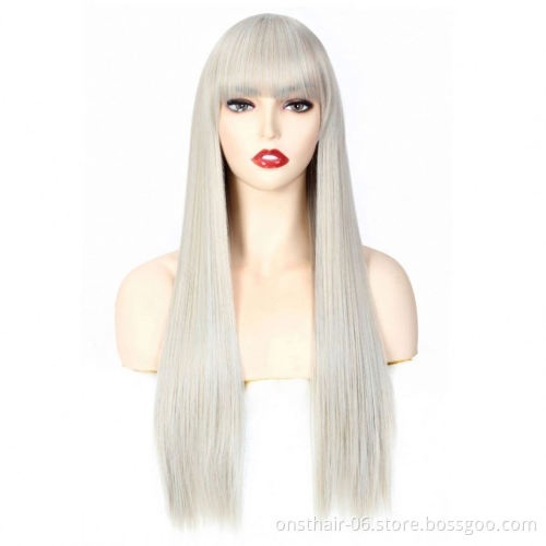MYZER straight hair heat-resistant cheap artificial wig, 26-inch soft artificial wig in various colors, brown artificial wig